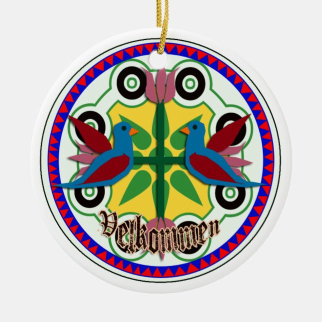 double bird hex sign ceramic ornament (Front)
