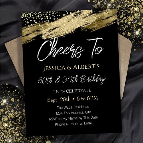 Double Birthday Gold and Black Cheers To Invitation