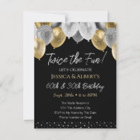 Double Birthday Gold and Silver Balloon Invitation