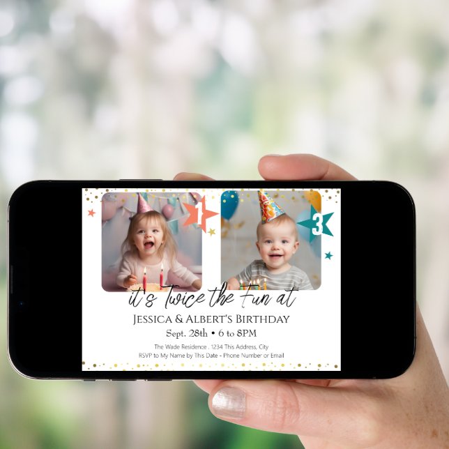 Double Birthday Kids Photo Invitation (Front Digital)