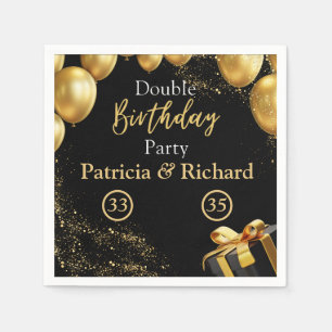 Double Birthday Party Black and Gold Elegant Napkins