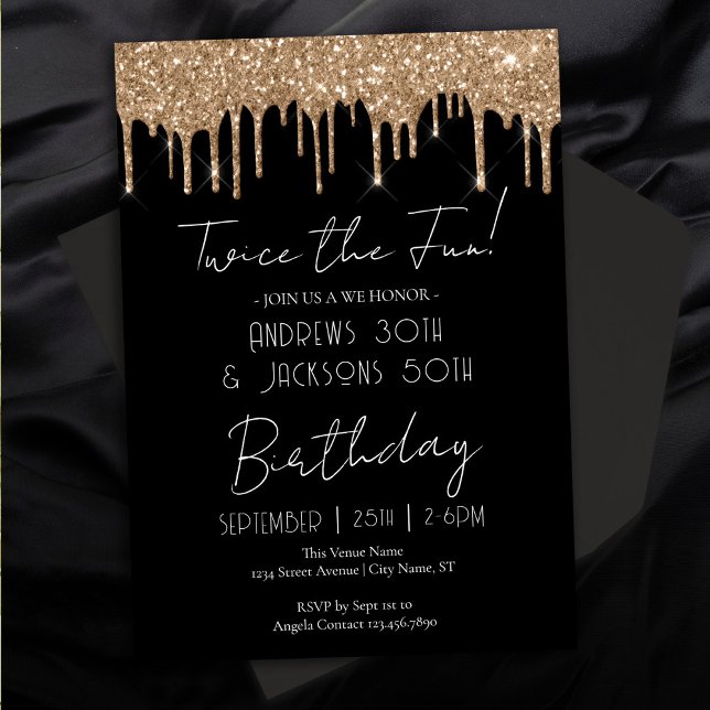 Double Birthday Party Elegant Gold Drips Invitation (Creator Uploaded)