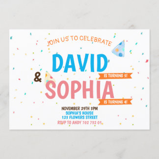 Double Birthday Party Joint Siblings Boy & Girl Invitation