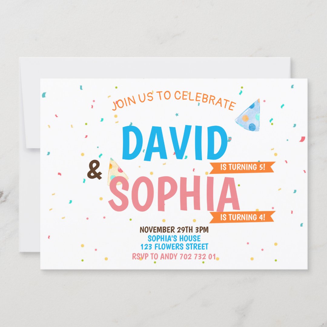 Double Birthday Party Joint Siblings Boy & Girl Invitation | Zazzle