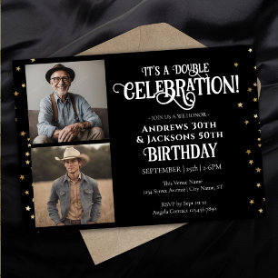 Double Birthday Party Star Confetti Photo Invitation