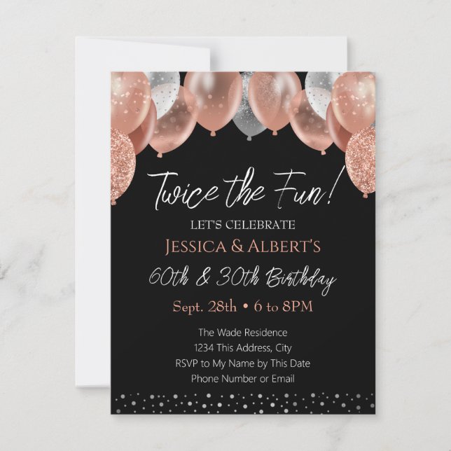 Double Birthday pink and Silver Balloon Invitation (Front)