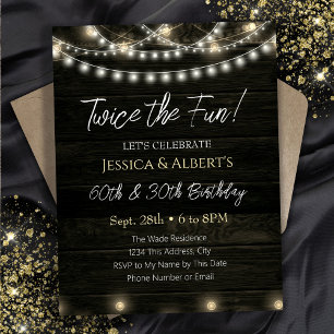 Double Birthday String Light Wood Invitation