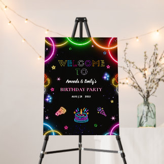 Double Birthday Twin Neon Siblings Birthday Glow Foam Board