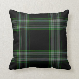 Double Black Green Giant Tartan Plaid Throw Pillow