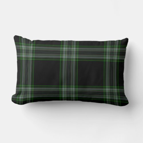 Double Black Green Tartan Plaid Lumbar Pillow