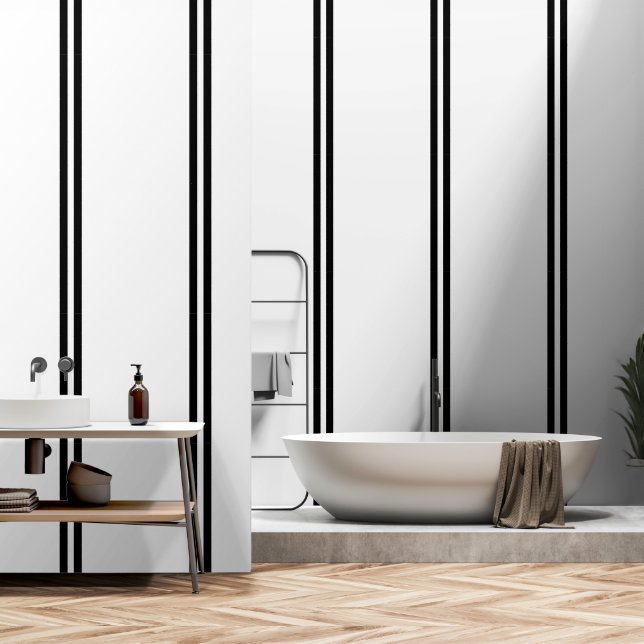 Double Black Stripes On White  Wallpaper (Bathroom)