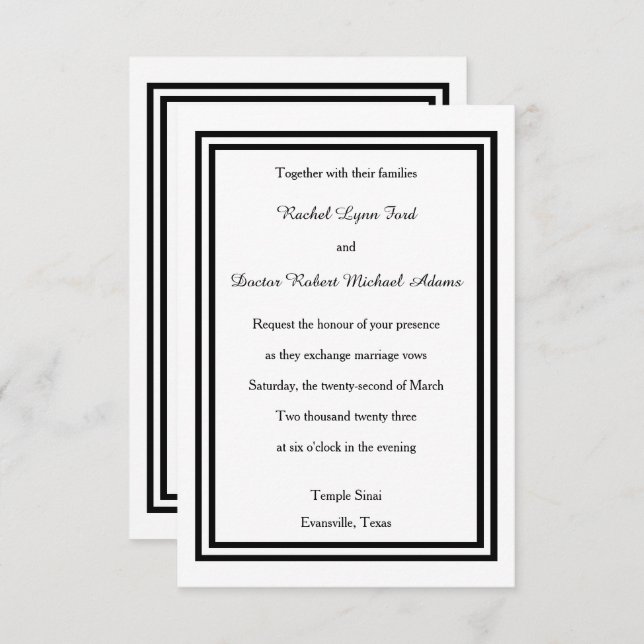 Double Black Trim - 3x5 Wedding Invitation (Front/Back)