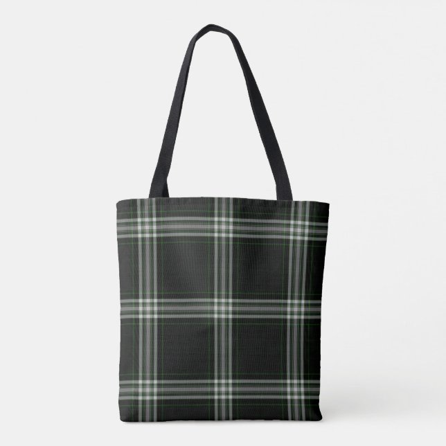 Double Black White Green Tartan Plaid Tote Bag (Back)