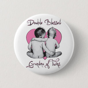 DOUBLE BLESSED   --GRANDMA OF TWINS BUTTON