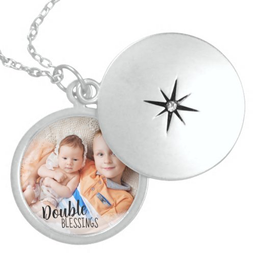 Double Blessings Siblings Photo Gift for Mom Locket Necklace