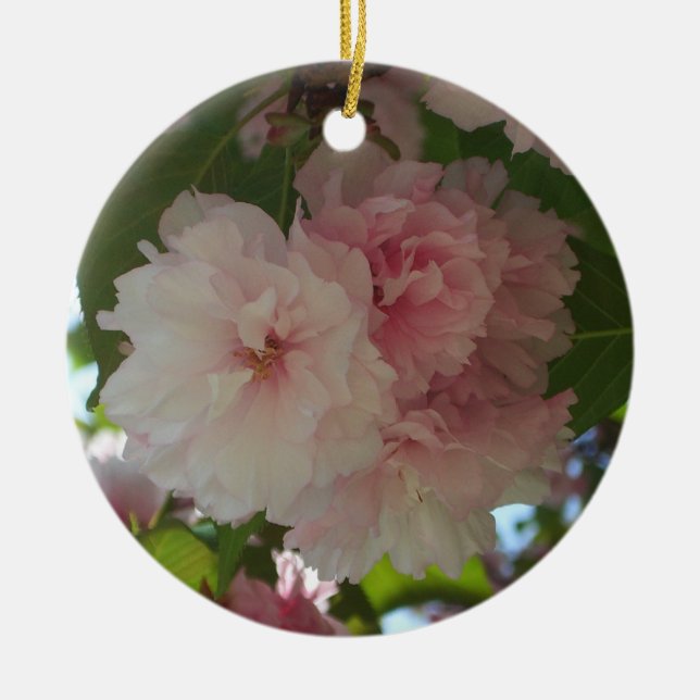 Double Blossoming Cherry Tree I Spring Floral Ceramic Ornament (Front)