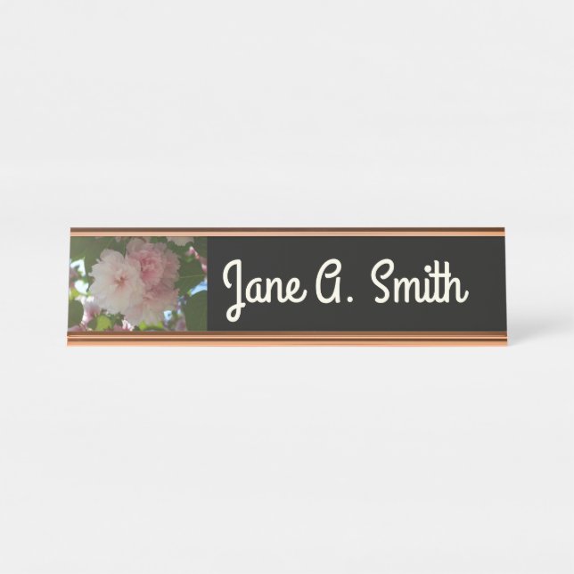 Double Blossoming Cherry Tree I Spring Floral Desk Name Plate (Front)