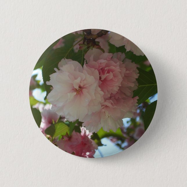 Double Blossoming Cherry Tree I Spring Floral Pinback Button (Front)