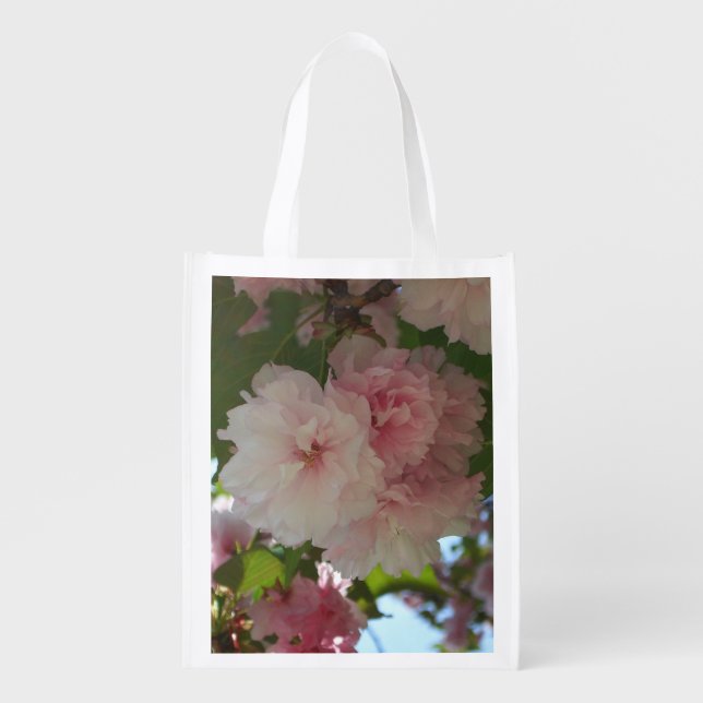 Double Blossoming Cherry Tree I Spring Floral Reusable Grocery Bag (Front)