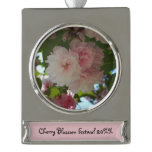 Double Blossoming Cherry Tree I Spring Floral Silver Plated Banner Ornament