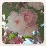 Double Blossoming Cherry Tree I Spring Floral Square Paper Coaster