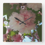 Double Blossoming Cherry Tree I Spring Floral Square Wall Clock