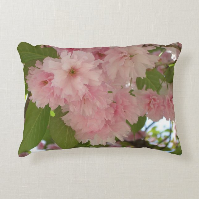 Double Blossoming Cherry Tree II Spring Floral Accent Pillow (Front)