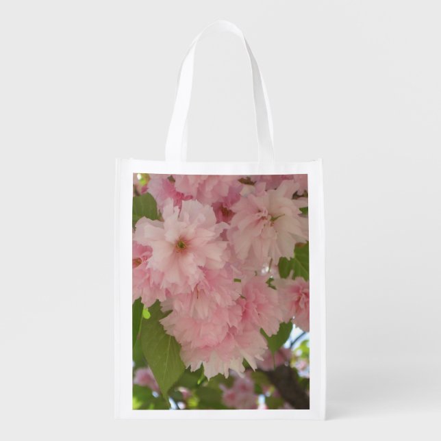 Double Blossoming Cherry Tree II Spring Floral Grocery Bag (Front)