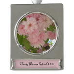 Double Blossoming Cherry Tree II Spring Floral Silver Plated Banner Ornament