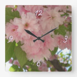 Double Blossoming Cherry Tree II Spring Floral Square Wall Clock