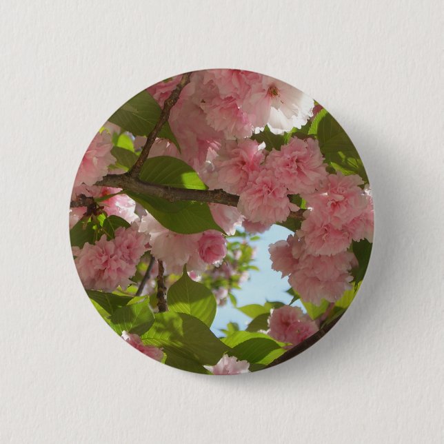 Double Blossoming Cherry Tree III Spring Floral Button (Front)