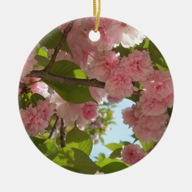 Double Blossoming Cherry Tree III Spring Floral Ceramic Ornament (Front)