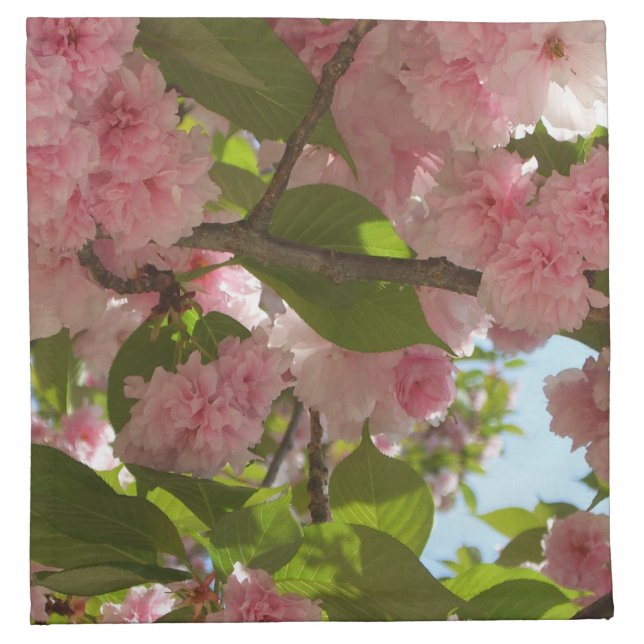Double Blossoming Cherry Tree III Spring Floral Cloth Napkin (Front)