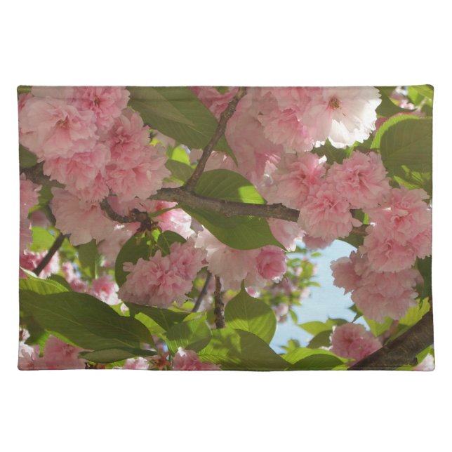 Double Blossoming Cherry Tree III Spring Floral Cloth Placemat (Front)