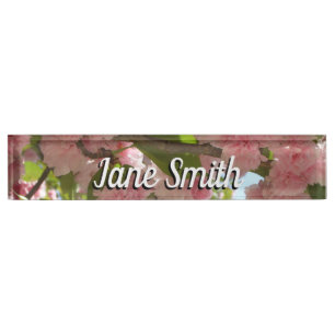 Double Blossoming Cherry Tree III Spring Floral Desk Name Plate