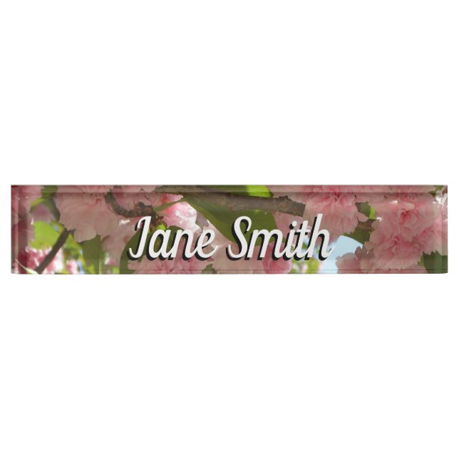 Double Blossoming Cherry Tree III Spring Floral Desk Name Plate (Front)