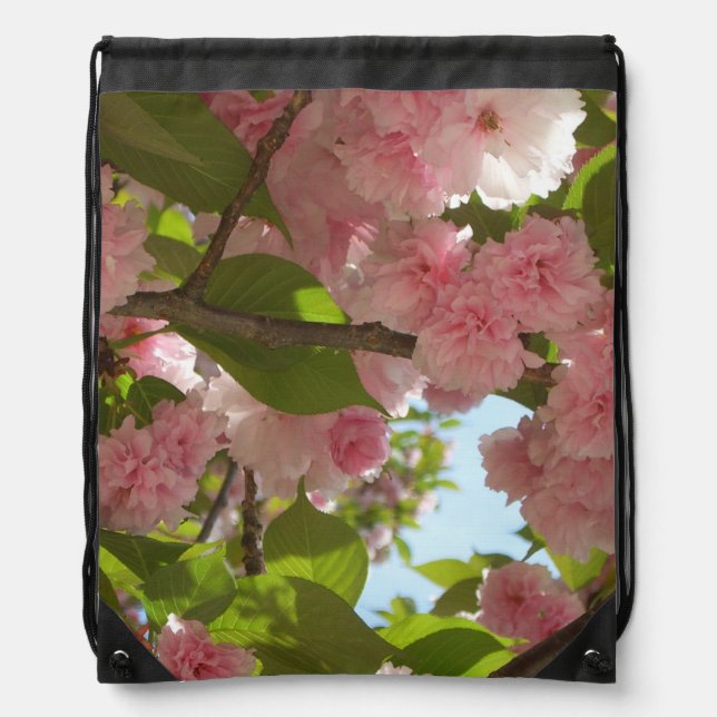 Double Blossoming Cherry Tree III Spring Floral Drawstring Bag (Front)