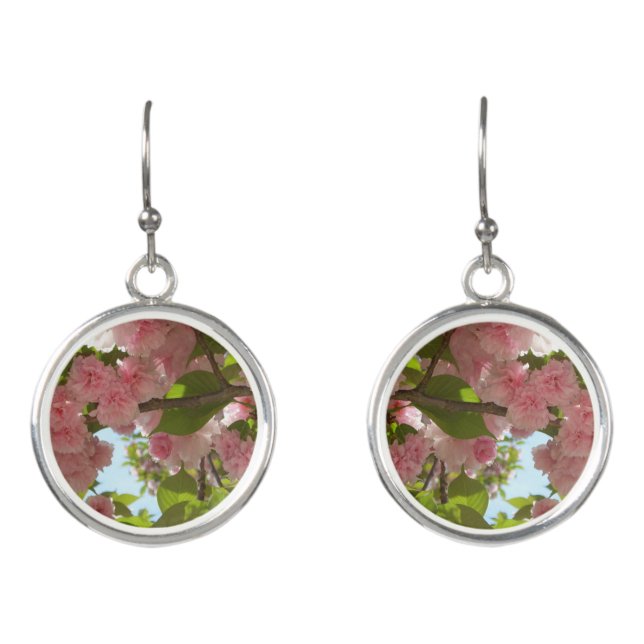 Double Blossoming Cherry Tree III Spring Floral Earrings (Front)