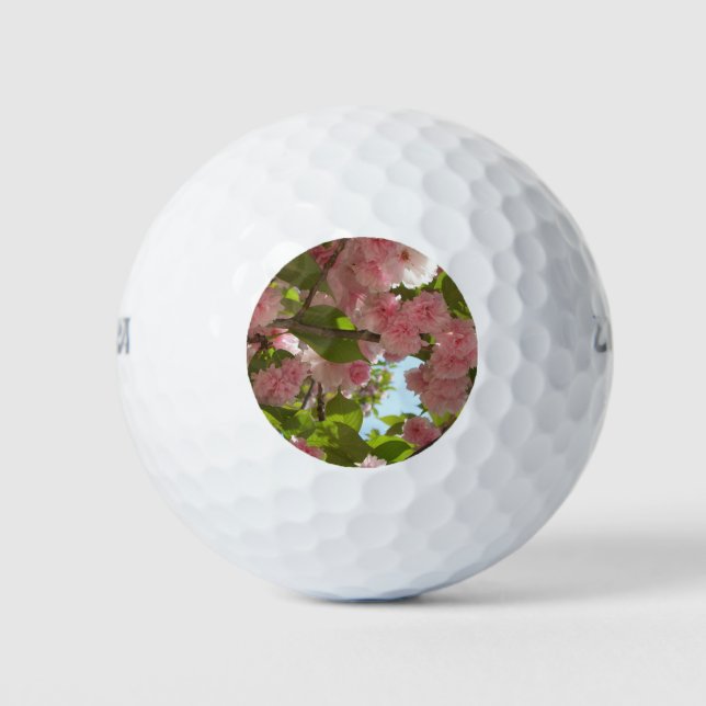 Double Blossoming Cherry Tree III Spring Floral Golf Balls (Front)
