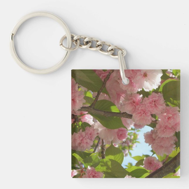 Double Blossoming Cherry Tree III Spring Floral Keychain (Front)