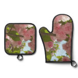Double Blossoming Cherry Tree III Spring Floral Oven Mitt & Pot Holder Set