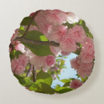 Double Blossoming Cherry Tree III Spring Floral Round Pillow
