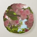 Double Blossoming Cherry Tree III Spring Floral Round Pillow
