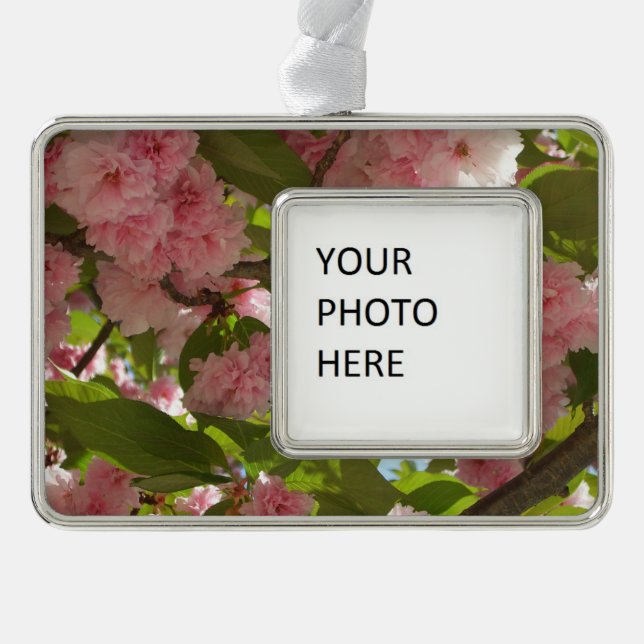 Double Blossoming Cherry Tree III Spring Floral Silver Plated Framed Ornament (Front)