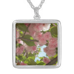 Double Blossoming Cherry Tree III Spring Floral Silver Plated Necklace