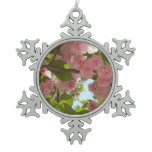 Double Blossoming Cherry Tree III Spring Floral Snowflake Pewter Christmas Ornament