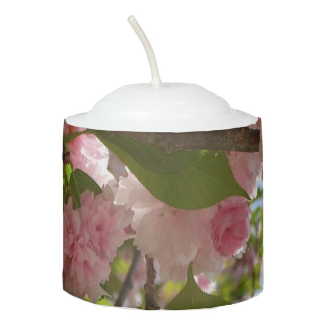Double Blossoming Cherry Tree III Spring Floral Votive Candle (Front)