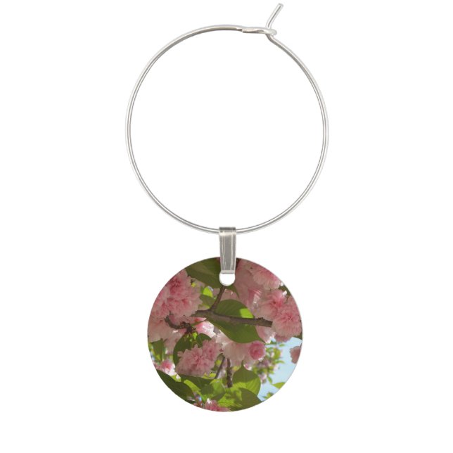Double Blossoming Cherry Tree III Spring Floral Wine Glass Charm (Front)
