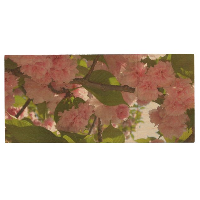 Double Blossoming Cherry Tree III Spring Floral Wood USB Flash Drive (Front)