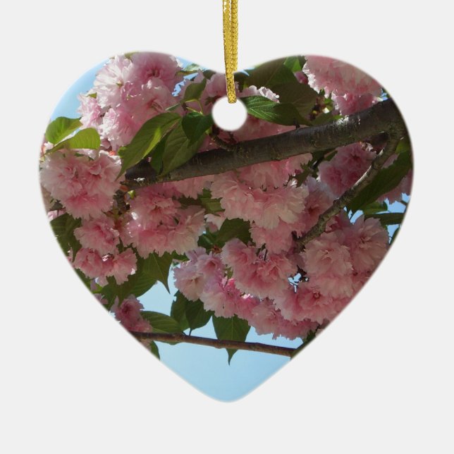Double Blossoming Cherry Tree IV Spring Ceramic Ornament (Front)